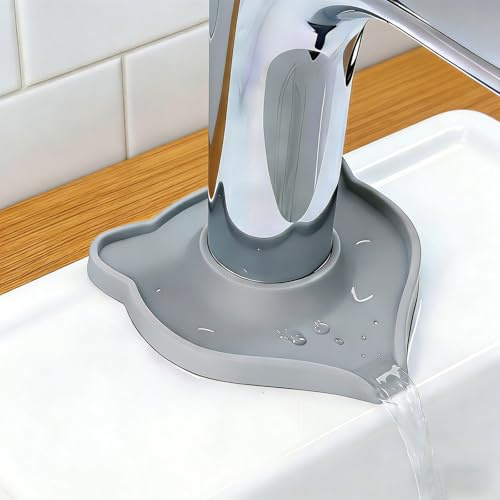 Compact Silicone Kitchen Sink Faucet Splash Proof Mat, Tap Water Diversion Splash Guard Drain Pad(Light Grey,2PCS)
