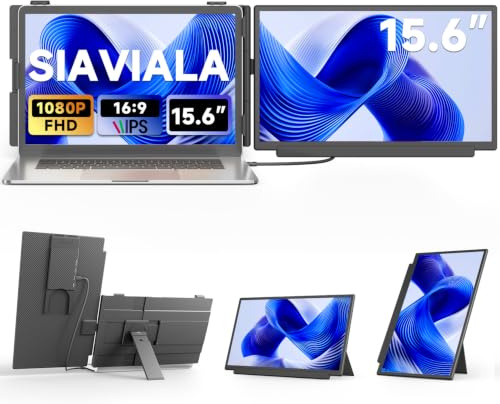 siaviala Laptop Bildschirm Erweiterung 15.6”, FHD 1080p IPS Laptop Monitor Erweiterung, Dual-Screen-Monitor für Laptops von 13 bis 17“, Plug-and-Play-Funktion für Windows/Mac/Android/Chrome/PS5