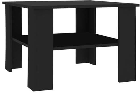 PUGYNBK Couchtisch aus Holzwerkstoff, 60x60x42 cm, Stabiler Beistelltisch mit Ablagefach für Zeitschriften und Bücher, robuster Holztisch in Schwarz, einfache Montage und Pflege