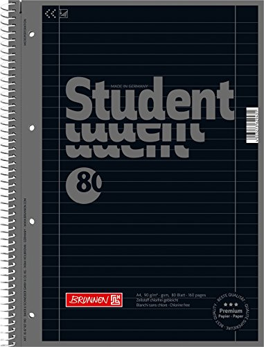 5 Collegeblöcke Student A4, Colour Code onyx, liniert (Lin. 27), 80 Blatt, 90 g/m²