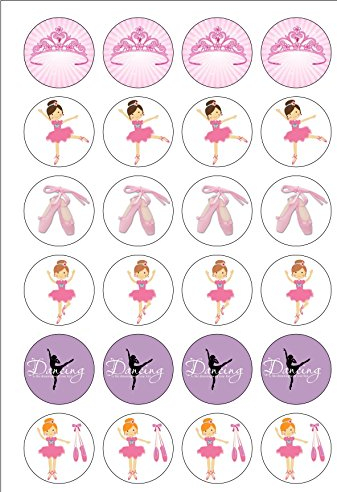 24 PRECUT Ballerina Ballet Dancing Themed Edible Wafer Paper Round Cake Toppers Decorations