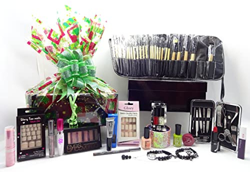 Glory Cosmetics Make Up Beauty Bundle Gift Box Hamper, Manicure Tool Set Free Professional Kabuki Brush Set Included