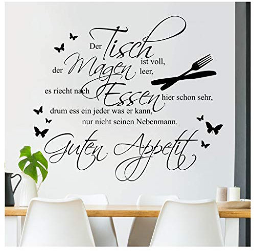 Wandtattoo Loft Tischspruch Der Tisch ist voll, der Magen leer, es riecht nach Essen hier schon sehr. Wandbild Wandtattoo / 30 Farben / 3 Größen