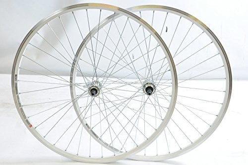 PAIR 700c HYBRID TREKKING BIKE WHEELS SUIT 5, 6, 7 SPEED DOUBLE WALL RIMS, QUICK RELEASE HUBS 130mm WHITE