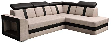 mb-moebel Ecksofa Sofa Eckcouch Couch mit Schlaffunktion und Bettkasten Ottomane L-Form Schlafsofa Bettsofa Polstergarnitur - Texas (Ecksofa Rechts, Cappuccino)