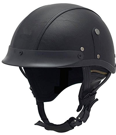 Woljay Cuir Casque de Moto et Velo Bol Lunettes Retro Style de Vintage Cuir Casque Moitié Helmets (Noir)