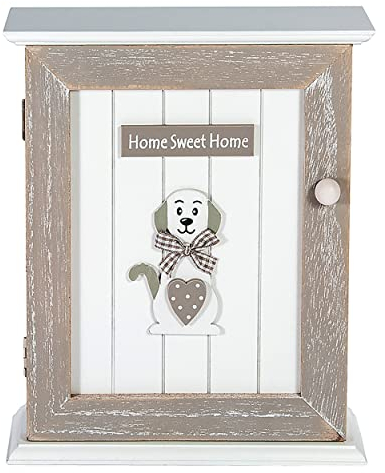 SPOTTED DOG GIFT COMPANY Boite a Clef en Bois, Armoires à Clés Murale avec 6 Crochets, Mignon Chien Thème Maison Cuisine Décorative, Idées Cadeau pour Amoureux des Chiens, Gris 21 x 25cm