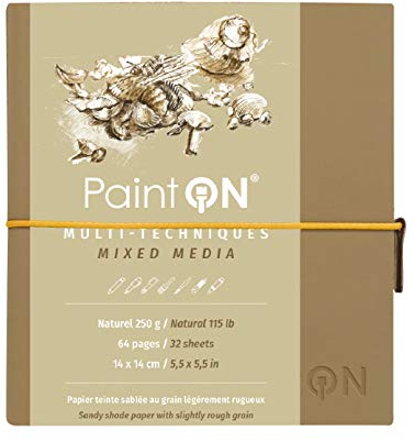 Clairefontaine 975432C - Skizzenbuch mit Fadenbindung, 64 Blatt Zeichenpapier PaintOn Naturfarben 14x14 cm 250g, Gummizugverschluss, Softcover Kraft
