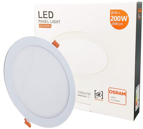 FactorLED ¡OFERTA! Downlight LED 20W Slim, Ø225x25mm, Placa Circular Empotrable, Panel Redondo Extraplano 2000 lúmenes, Corte techo Ø205mm, Luz Fría 6000K