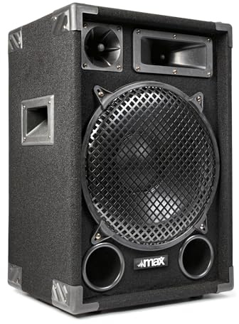 MAX12 - Passive PA Lautsprecher, 2er Set, -700 Watt mit je 12 Zoll Tieftöner, Partyboxen mit Griffe, Passive DJ Boxen Partylautsprecher, Speakerset, Disco Lautsprecherbox in Schwarz