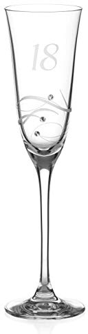 DIAMANTE Swarovski 18th Birthday Champagne Glass – Single Crystal Champagne Flute with a Hand Etched “18” - Embellished with Swarovski Crystals