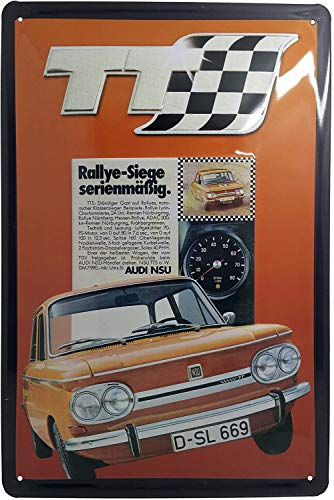 LUCKYLINDE geprägtes Blechschild passend für NSU Fahrzeug und Auto Fans, Deko Werkstatt, Garagen Oldtimer Schild 20 x 30 cm (NSU TT)