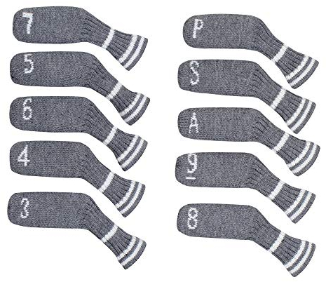 10 Pcs Golf Iron Covers Cuteness Knitted Socks Shape Washable & Durable Club Head Protector Best Gift for Golfers (Silver Gray)