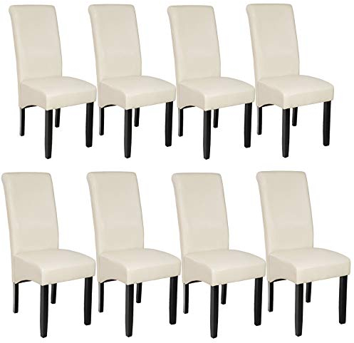 tectake® 8er Set Stühle, Kunstleder Stuhl mit hohen Rückenlehnen, ergonomische Form, bequemer Sessel für Küchentisch, Esstisch, als Esszimmerstühle, Küchenstühle oder im Wohnzimmer - Creme