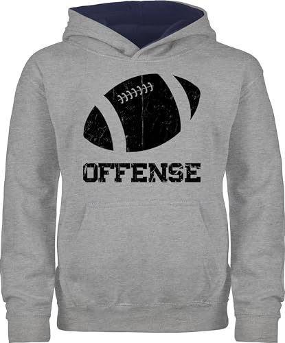 Shirtracer Pullover Kinder Hoodie Jungen Mädchen - Sport Kleidung - Offense Football - Vintage - 128 (7/8 Jahre) - Grau meliert/Navy Blau - 25. Geburtstag Pulli Kids Junge