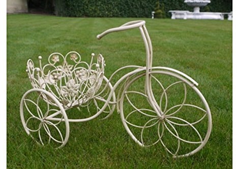 Casadomu Vintage Cream Tricycle Planter Metal Plant Stand Planter Basket Bicycle Garden Bike Flower Pot Patio