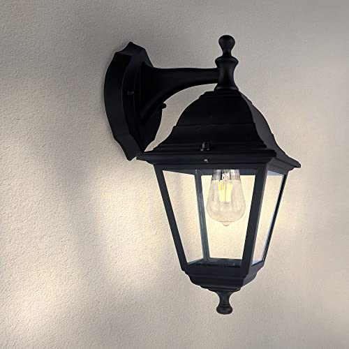 Ledvion - Lampada da Parete LED, Attacco E27, IP44, Nero & Classica, Vela S, Alluminio, Lampada da Esterno, Illuminazione Giardino