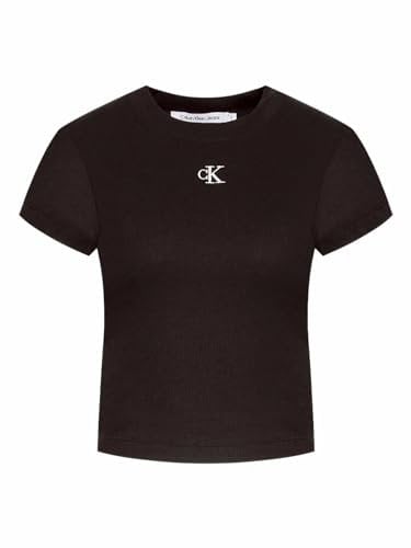 Calvin Klein Donna T-Shirt Maniche Corte CK Rib Baby Tee Corta, Nero (CK Black), XL