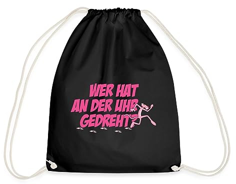 Spreadshirt Pink Panther Wer hat an der Uhr gedreht Turnbeutel, One size, Schwarz