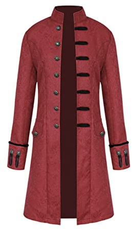 Herren Jacke Frack Mittelalter Gothic Steampunk Gehrock Mantel Halloween Karneval Cosplay Kostüm (as3, age, free_size, Rot, 3XL)