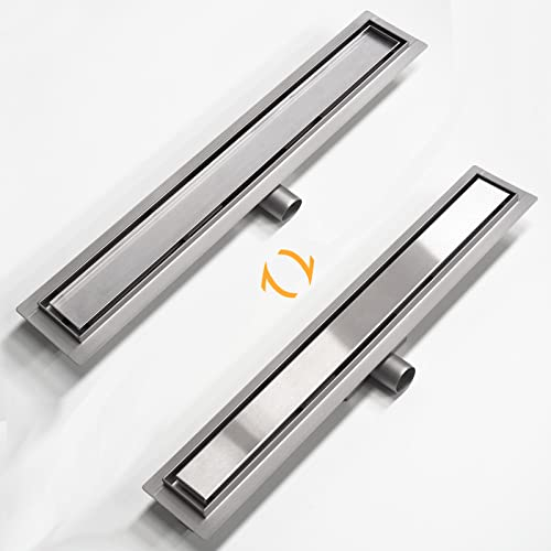 WITEN&NOCK Duschrinne 70 cm Befliesbar Drainset Edelstahl Bodenablauf für bodengleiche Dusche mit Geruchsstopp Haarsieb extra flach Edelstahl gebürstet Komplettset mit Bodenbefestigung