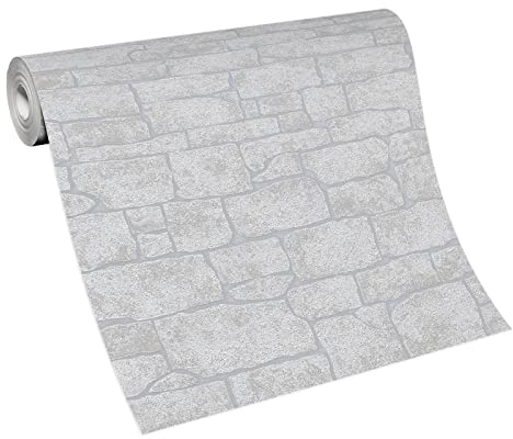 BRICOFLOR Vlies Steintapete grau | Hellgraue Tapete in Steinoptik für Schlafzimmer und Jugendzimmer | Vliestapete mit Stein Design und Glitzer Effekt