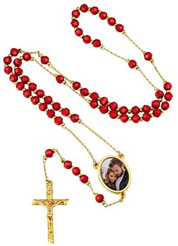 FindChic Kette für Herren Jungen Retro Jesus Christus Kruzifix Kreuz Rosenkranz Kommunion Halskette Perlen Katholische Kreuz Anhänger Gold