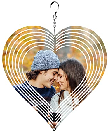 ACBungji Windspiel mit Foto Gravur 3D Windspiele Aufhängung Personalisierte Geschenke DIY Charm Ornament für Fenster Garten Indoor Outdoor Balkon Festival Dekoration, Herz Form