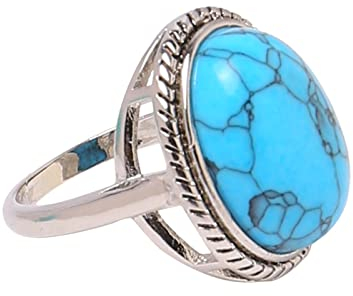 Yowablo Mode Damen Türkis Ringe Vintage Boho Türkis Unregelmäßige Ringe Verlobungsringe Ringe Mit Hufeisen