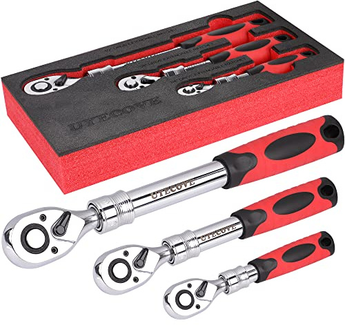 UYECOVE 3-Piece Extendable Ratchet Set 1/4 3/8 1/2 Inch