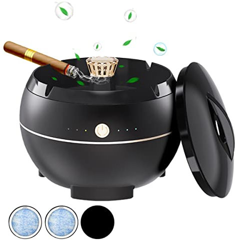 GOYISEE Cendrier sans fumée pour cigarette intérieur, purificateur d'air 2 en 1, idéal pour voiture, bureau ou maison, chargement USB, plastique, moderne, neutre