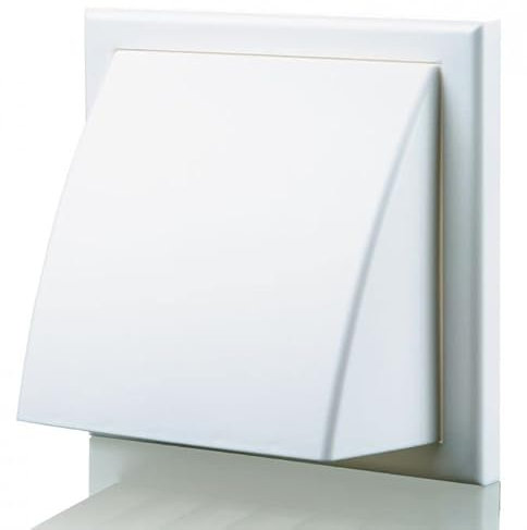 White 150mm 6 Inch Plastic Cowled Hooded Wind Baffle Wall Grille Air Ventilation Round Spigot + Wind Baffle & Backdraught Shutter Wall Ceiling Duct Extractor Inline Fan Bathroom Cover Cooker Hood