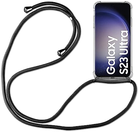 Hülle Kompatibel mit Samsung Galaxy S23 Ultra | Handykette Smartphone Halskette Hülle mit Band | Handyhülle mit Kordel zum Umhängen Kompatibel für Galaxy S23 Ultra | Schwarz