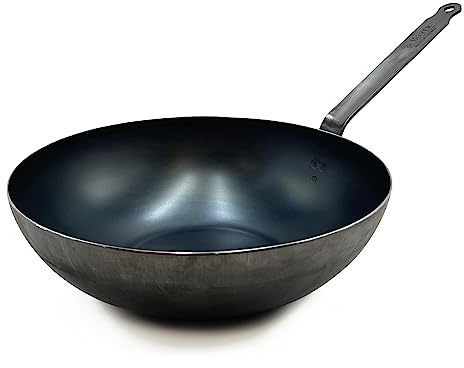 De Buyer - Sartén wok de acero al carbono azul de 2 mm de grosor - Acceso - Superficie de cocción de 12.5 pulgadas de diámetro, 5.9 pulgadas - Apto para horno - Libre de PFAS, PFOA y PFOS - Fabricado