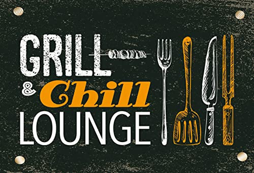 Ontrada Blechschild 20x30cm gewölbt Grill & Chill Lounge Grillen Deko Geschenk Schild