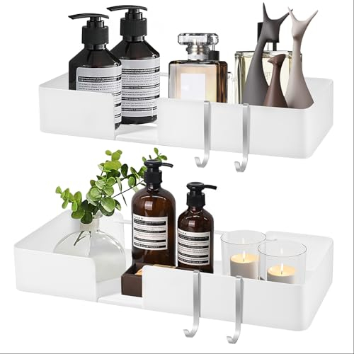 ABCOOL Lot de 2 Étagères de Douche Flottantes pour Salle de Bain – sans Perçage Étagères Murales Adhésives à Suspendre avec Crochets de Rangement Décoratives pour Cuisine, Salon, Chambre à Coucher