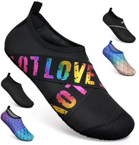 WateLves Wasserschuhe für Damen Herren Kinder Unisex Badeschuhe Schwimmschuhe Strandschuhe Schnelltrockend Aquaschuhe Surfschuhe Barfuss Schuhe Zd Schwarz Love 38/39 EU