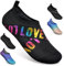 WateLves Wasserschuhe für Damen Herren Kinder Unisex Badeschuhe Schwimmschuhe Strandschuhe Schnelltrockend Aquaschuhe Surfschuhe Barfuss Schuhe Zd Schwarz Love 38/39 EU