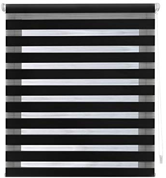 Decorblind Doppellagiges Rollo Ohne Werkzeug und Bohren - 82 x 180 cm (Stoffmaß: 79 x 175 cm) - für Nacht und Tag, Schwarz, Jalousien für Fenster