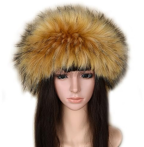ZOSCGJMY Faux Fur Headband for Women Winter Hat Earwarmer Warm Cap Earmuff (Brown)