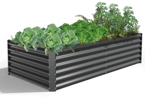 A ANLEOLIFE Fioriera rettangolare in metallo per piante da giardino, 6 x 3 x 1,1,5 m, zincata, per piantare ortaggi, fiori, erbe, antiruggine e facile da installare, grigio quarzo