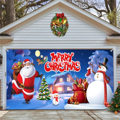Chickwin Weihnachten Urlaub Garagentor Banner Abdeckung, Große Größe Xmas Frohe Weihnachten Dekorationen Geschenk für Happy New Year Outdoor Hintergrund Fotorequisiten (210x240cm,Weihnachtsmann)