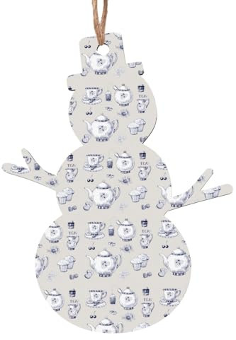 OPSREY Handgezeichnete Teekannen und Tassen gedruckt Weihnachten Holz Hängende Weihnachten Hängende Ornament Holz Ornament