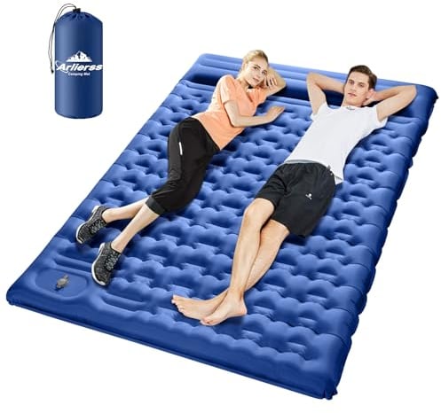 Arlierss Isomatte Camping Selbstaufblasend,Isomatte 2 Personen 200x140cm mit Eingebauter Pumpe, Verdickte Schlafmatte Outdoor mit Kissen für Wandern, Outdoor, Reise, Wandern, Strand-Blau