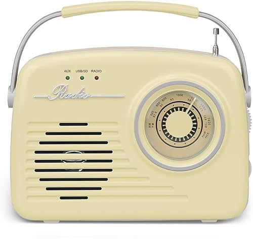 Setty Radio Retro 50's Portable Wireless FM Radio Reception Retro Vintage Radio as Kitchen Decoration with USB SD Card, Aux Function (Beige)