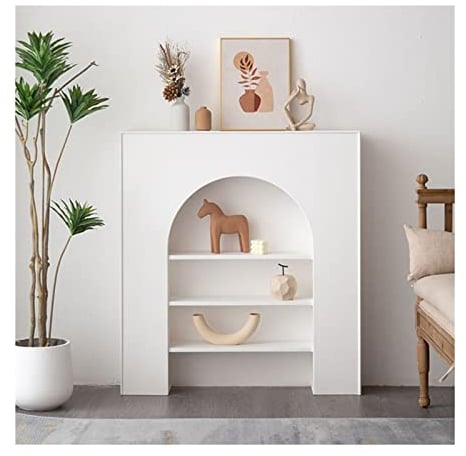 Dekorative Kaminkonsole Elektrischer Kaminofen-Kaminsims, französischer dekorativer Schrank, Kaminsimulation, Vitrine, Wohnzimmer, Kaminofen, Kaminsims, Verkleidung, weiß Kaminumrandung Kamingehäuse (