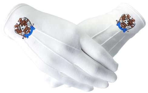 Freimaurer-Handschuhe, weiß, formelle Zeremonie, Handschuhe für Freimaurer, 100 % Baumwolle, mit Verschlussknopf, Schottischer Ritus, Einheitsgröße
