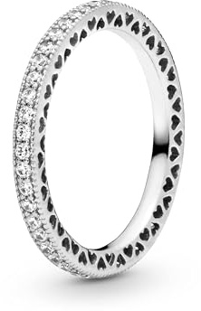 PANDORA Signature Women's Sterling Silver Sparkle and Hearts Cubic Zirconia Ring, Size 62, With Gift Box