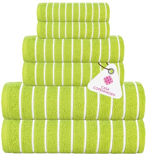 Casa Copenhagen Ecstatic 6-teiliges Handtuch-Set – Limettengrün, 600 g/m², 2 Badetücher, 2 Handtücher, 2 Waschlappen aus weicher ägyptischer Baumwolle für Badezimmer, Küche und Dusche