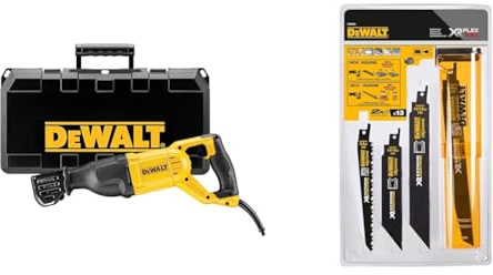 DEWALT DWE305PK-QS Scie sabre filaire - 1100W - Spéciale applications difficiles & Coffret de 8 Lames de Scie Sabre XR Runtime pour la Coupe du Bois et du Métal 152-230mm DT99551-QZ